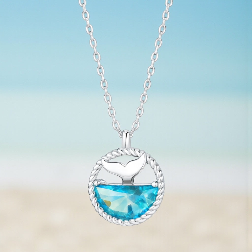 S925 Silver Mermaid Tears Necklace – Ocean Crystal Pendant by Wave & Hang