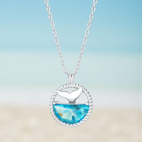 S925 Silver Mermaid Tears Necklace – Ocean Crystal Pendant by Wave & Hang