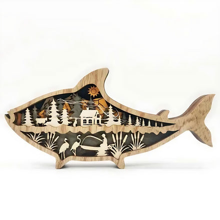 Wooden Fish Carving – Creative Ocean Art Desktop & Shelf Decor by Wave & Hang
