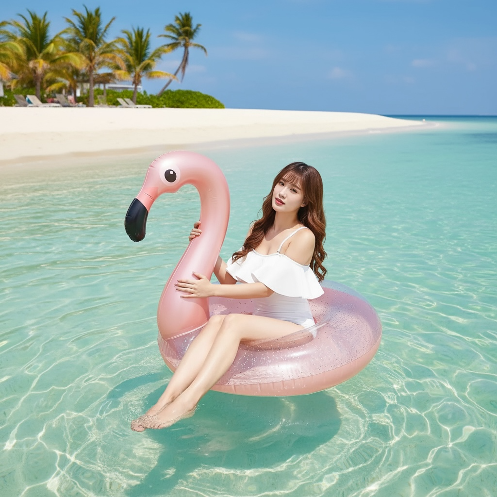 Flamingo Sequin Inflatable Ring Large Pink Pool Float For Adults And Kids Beach Party Fun by Wave & Hang