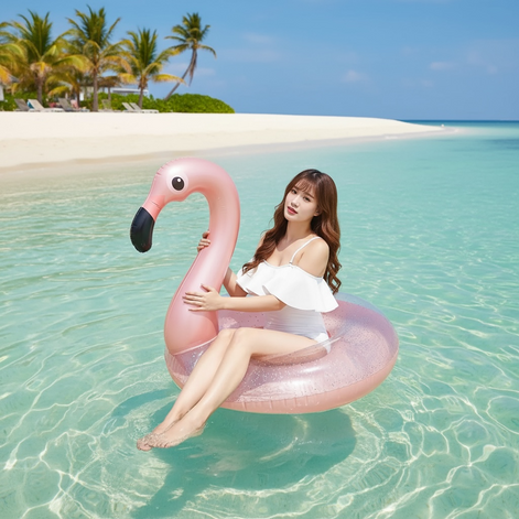 Flamingo Sequin Inflatable Ring Large Pink Pool Float For Adults And Kids Beach Party Fun by Wave & Hang