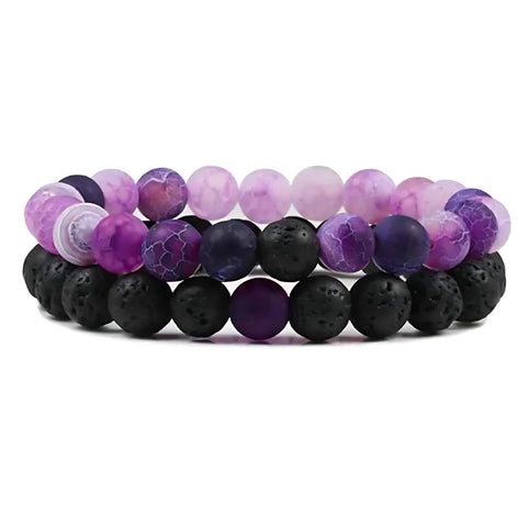 Couple’s Black Yoga Beaded Bracelet – Handmade Stone Bracelet for Men & Women by Wave & Hang