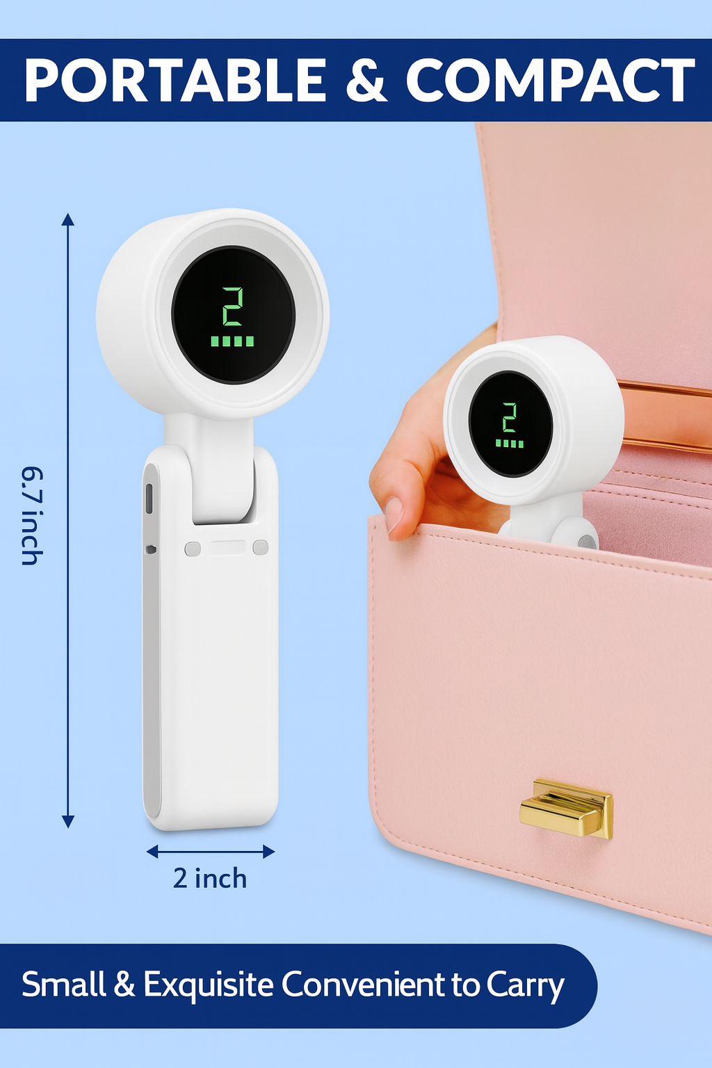 Portable USB Fan – Compact Rechargeable Handheld Cooling Fan with Digital Display by Wave & Hang