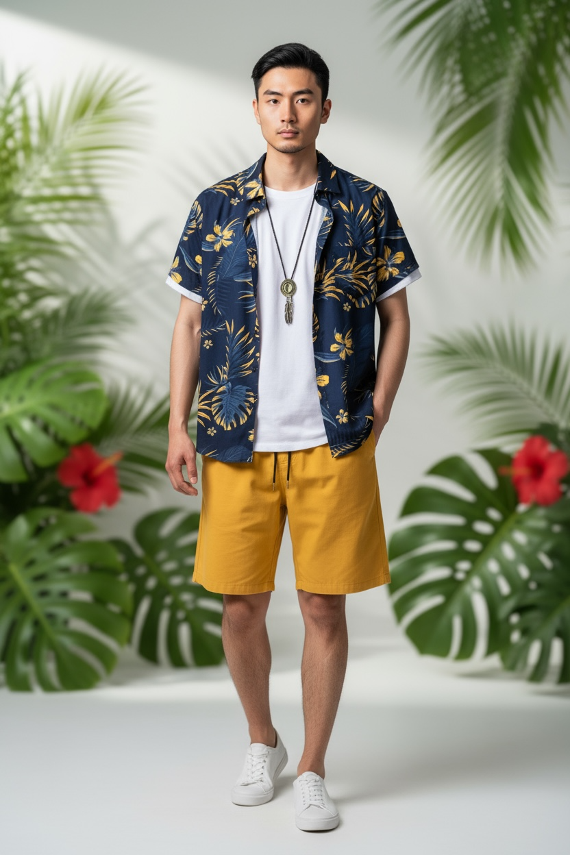Men's 3D Print Beach Set | Tropical Style & Comfort by Wave & Hang