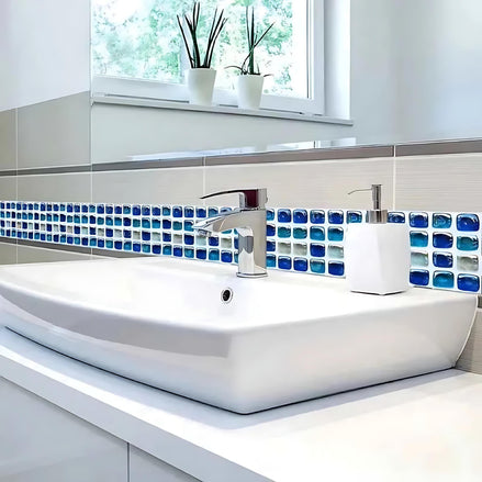 10 Ocean Blue Mosaic Tile Stickers – Effortless Home Makeover by Wave & Hang