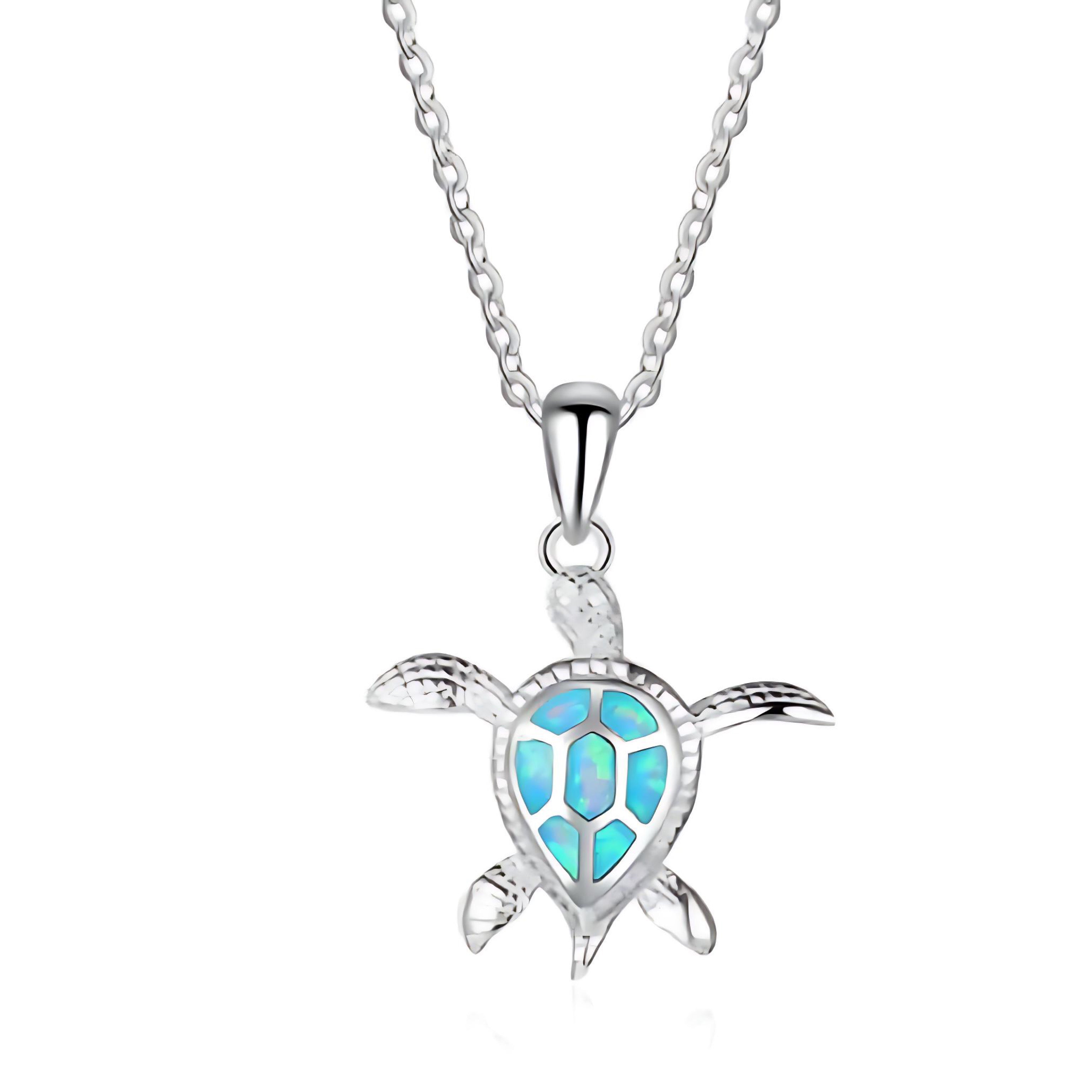 Blue Ocean Turtle Necklace – Elegant Ocean-Inspired Silver Pendant with Adjustable Chain by Wave & Hang