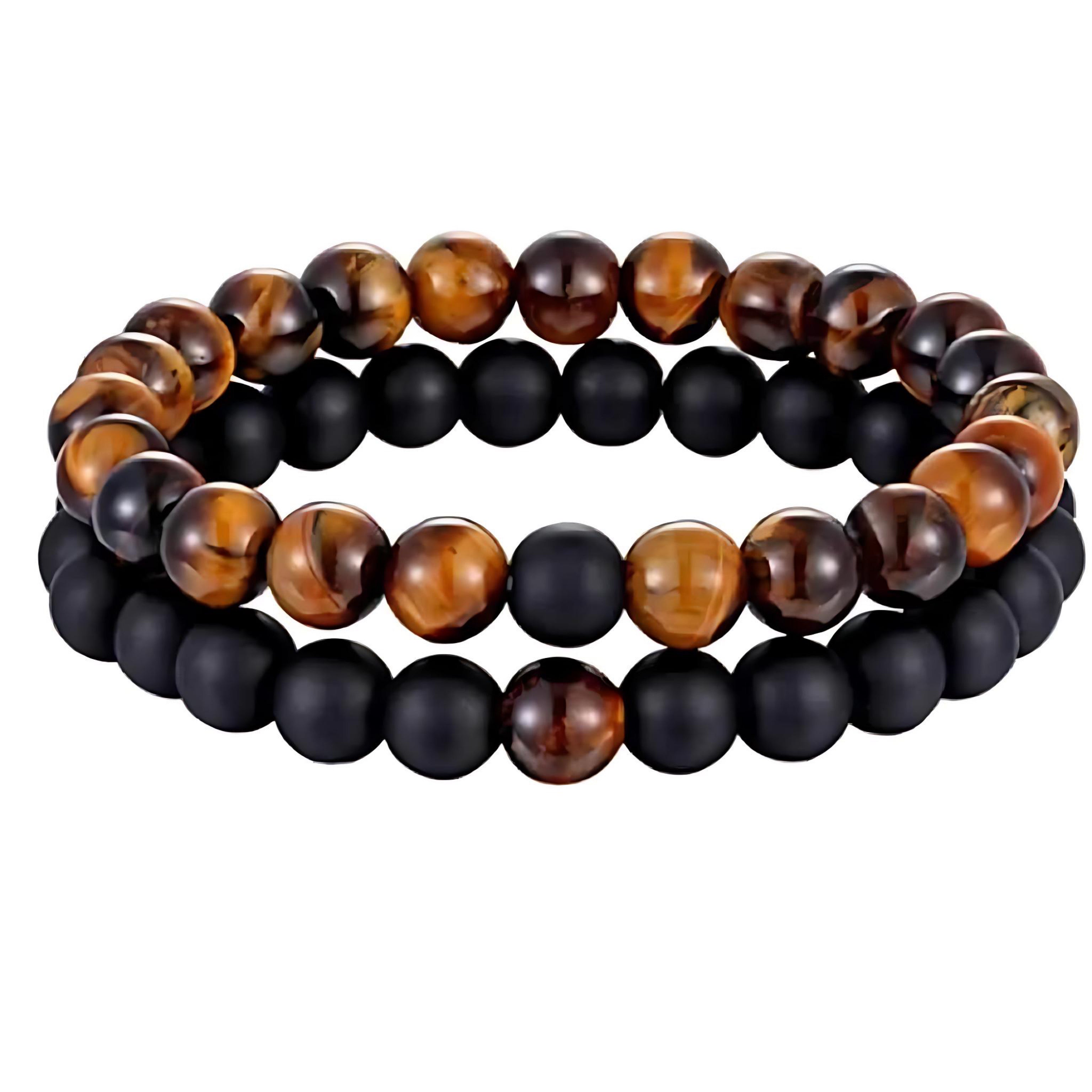 Couple’s Black Yoga Beaded Bracelet – Handmade Stone Bracelet for Men & Women by Wave & Hang