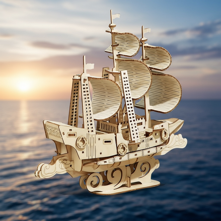 DIY Wooden Ocean Sailboat Model – 3D Puzzle Gift Toy for Kids & Adults by Wave & Hang