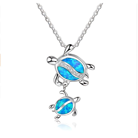 Blue Ocean Turtle Necklace – Elegant Ocean-Inspired Silver Pendant with Adjustable Chain by Wave & Hang