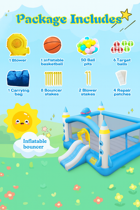 Multifunctional Jump And Slide Kids Inflatable Bouncer With Large 198 X 180 Playhouse And Blower by Wave & Hang