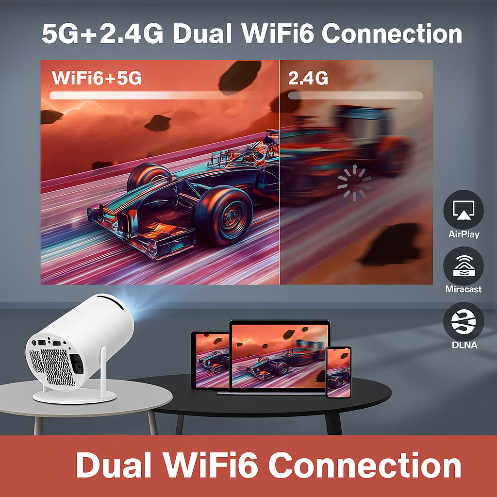 CosyCove 4K Mini Projector Portable WiFi 6 BT5 Android 11 by Wave & Hang