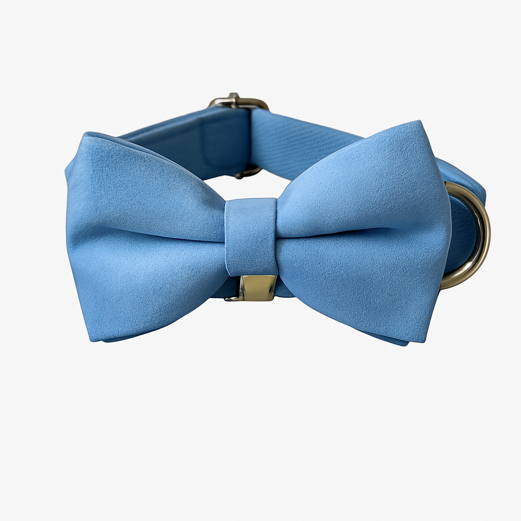 Luxury Blue Velvet Dog Collar & Leash Set – Stylish Comfort for All Breeds by Wave & Hang