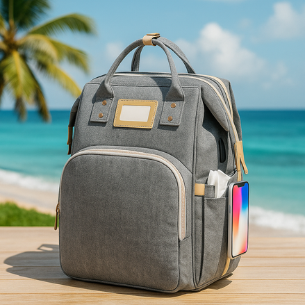 Multi Functional Diaper Bag With Foldable Baby Bed 3 In 1 Waterproof Backpack All In One Travel Essential by Wave & Hang