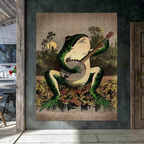 Banjo Frog Canvas Wall Art | Nature-Inspired Frog Print for Home Decor