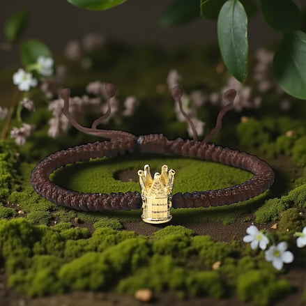 Luxury Braided Crown Bracelet – Adjustable Alloy Rope Bracelet with Diamond Detailing, Unisex Hand Rope for Men and Women (Black & Brown, Gold & Silver Accents)