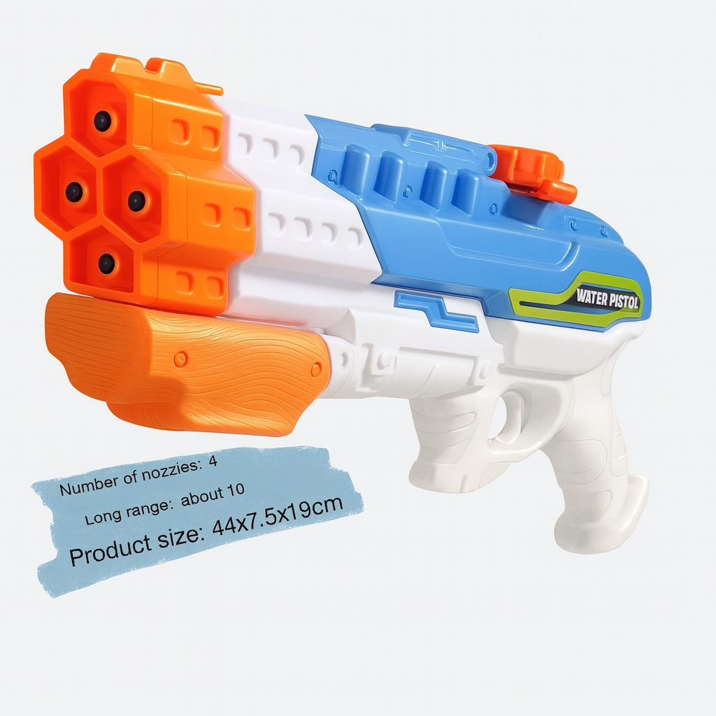 Water Gun Blaster With 4 Nozzles High Pressure Soaker 1150ml Large Capacity For Pool And Beach Fun by Wave & Hang