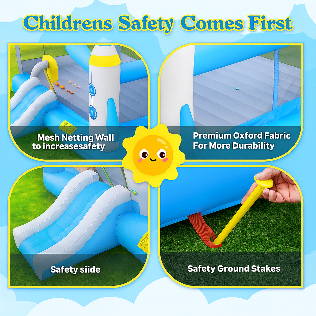 Multifunctional Jump And Slide Kids Inflatable Bouncer With Large 198 X 180 Playhouse And Blower by Wave & Hang