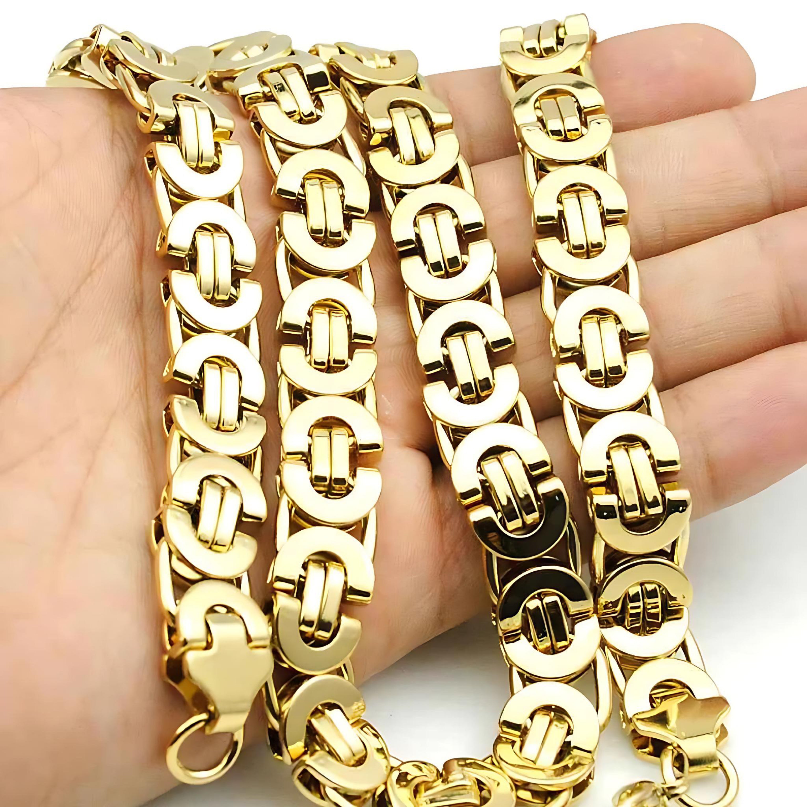 Byzantine Titanium Steel Necklace Set – Men’s Gold Chain Jewelry