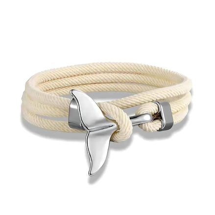 Ocean Whale Tail Anchor Bracelet – Adjustable Nautical Rope Bracelet for Couples & Ocean Lovers