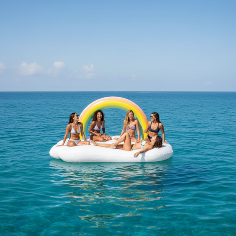 Inflatable Rainbow Cloud Island Float for Adults and Kids Giant Lounge by Wave & Hang