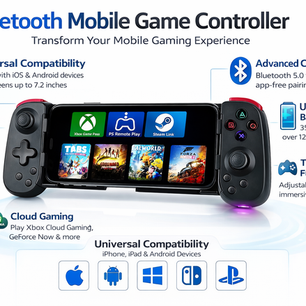 Bluetooth Mobile Game Controller - Wireless & Ergonomic Design