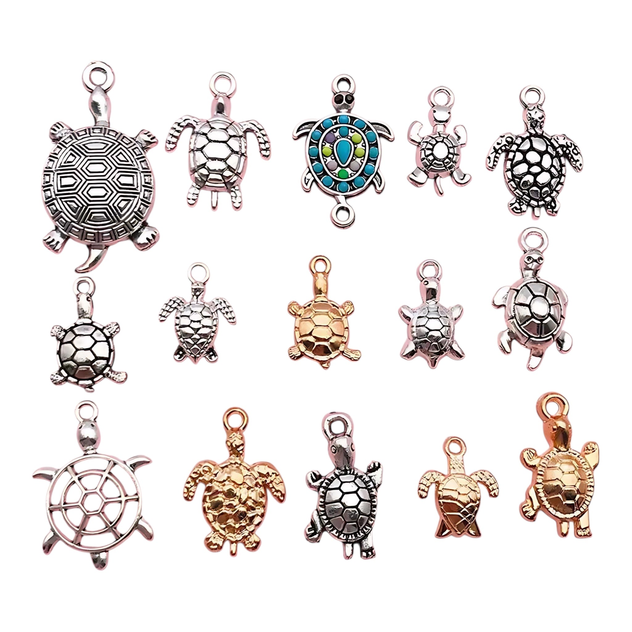 Ocean Turtle Pendant Charms – 16-Piece Alloy Jewelry Accessories by Wave & Hang