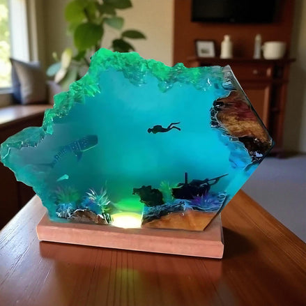 Submarine Cave Diver Decor – Unique Ocean-Themed Resin Art for Home or Office Tabletop Display