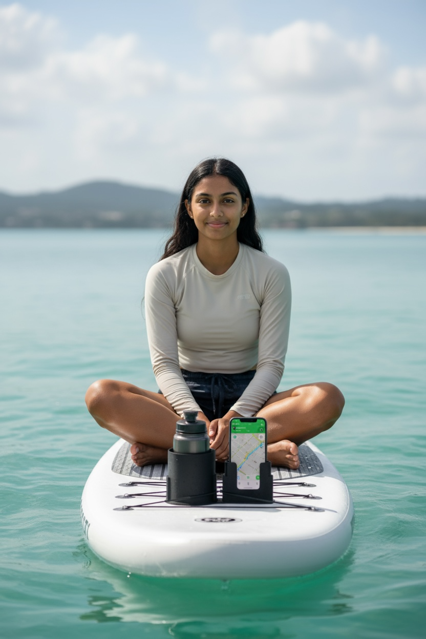 Water Sports Accessory Bracket – Phone & Drink Holder for Paddleboard, Kayak, Canoe & Surfboard by Wave & Hang