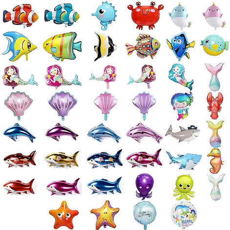 Children Mermaid Tail Inflatable Balloon Set For Ocean Theme Party Decor With Sea Life Details by Wave & Hang