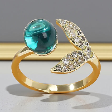 Mermaid Tail Ocean Beads Ring – Adjustable Gold Fashion Jewelry by Wave & Hang