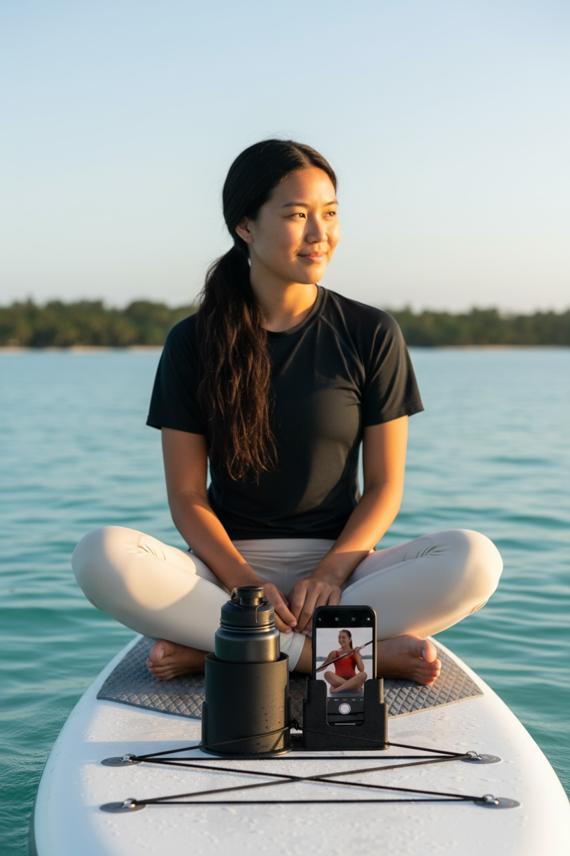 Water Sports Accessory Bracket – Phone & Drink Holder for Paddleboard, Kayak, Canoe & Surfboard by Wave & Hang