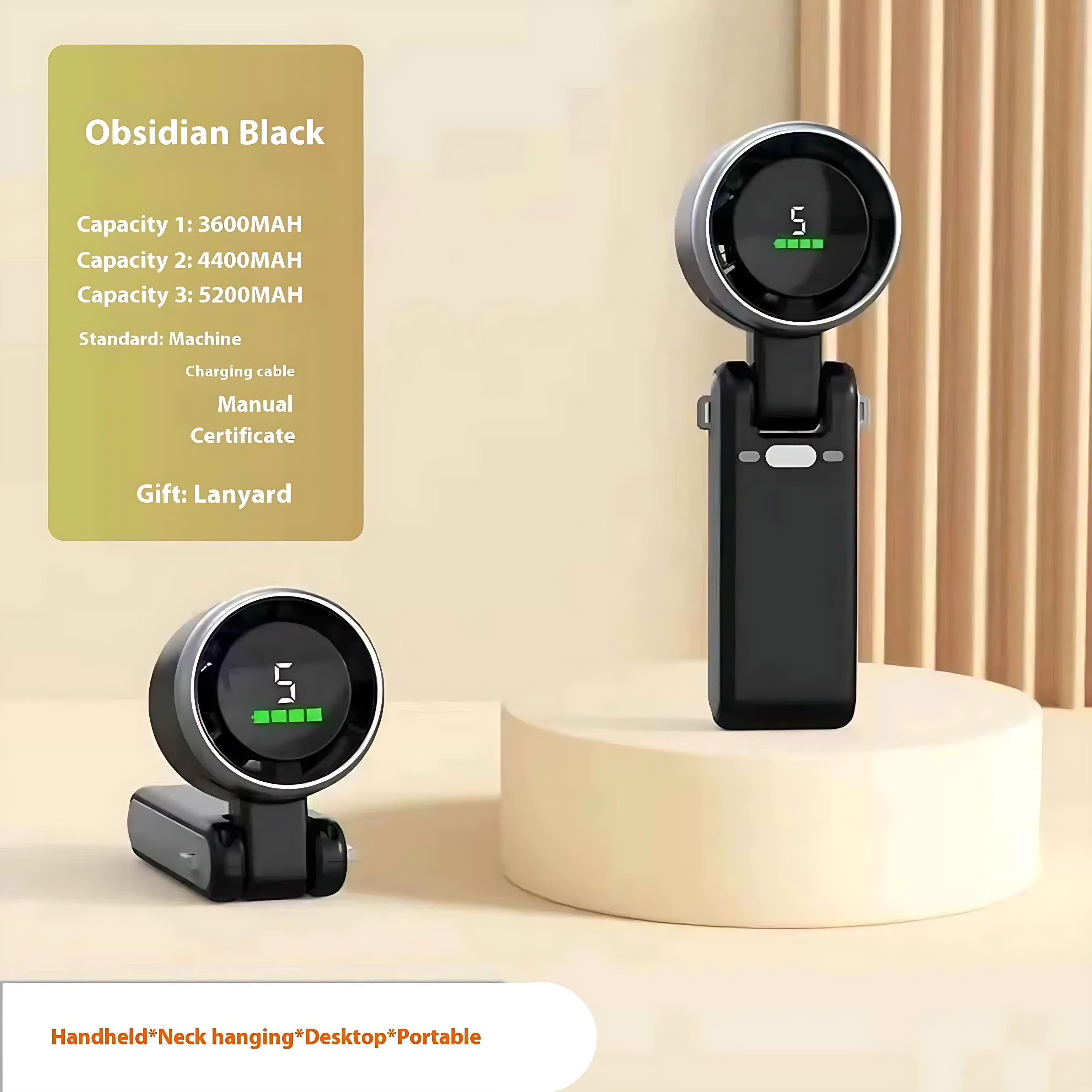 Portable USB Fan – Compact Rechargeable Handheld Cooling Fan with Digital Display by Wave & Hang