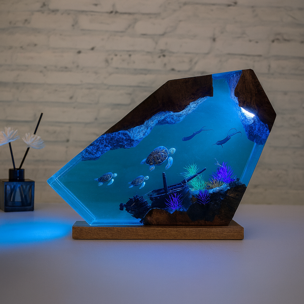 Shipwreck Sea Turtle Ocean Night Lamp – LED Ocean Decor by Wave & Hang