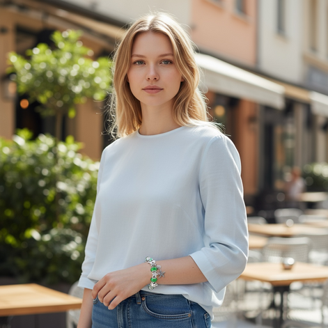 Ocean Series Green Glass Bead Bracelet – Dolphin, Shell & Starfish Charms by Wave & Hang