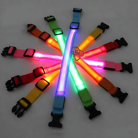 LED Adjustable Dog Collar – Waterproof Blinking Glow Safety Light for Pets by Wave & Hang