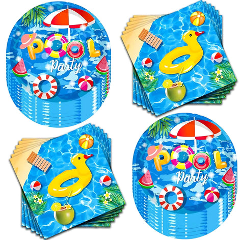 80 Pcs Pool Party Set | Vibrant Tableware for 40 Guests by Wave & Hang