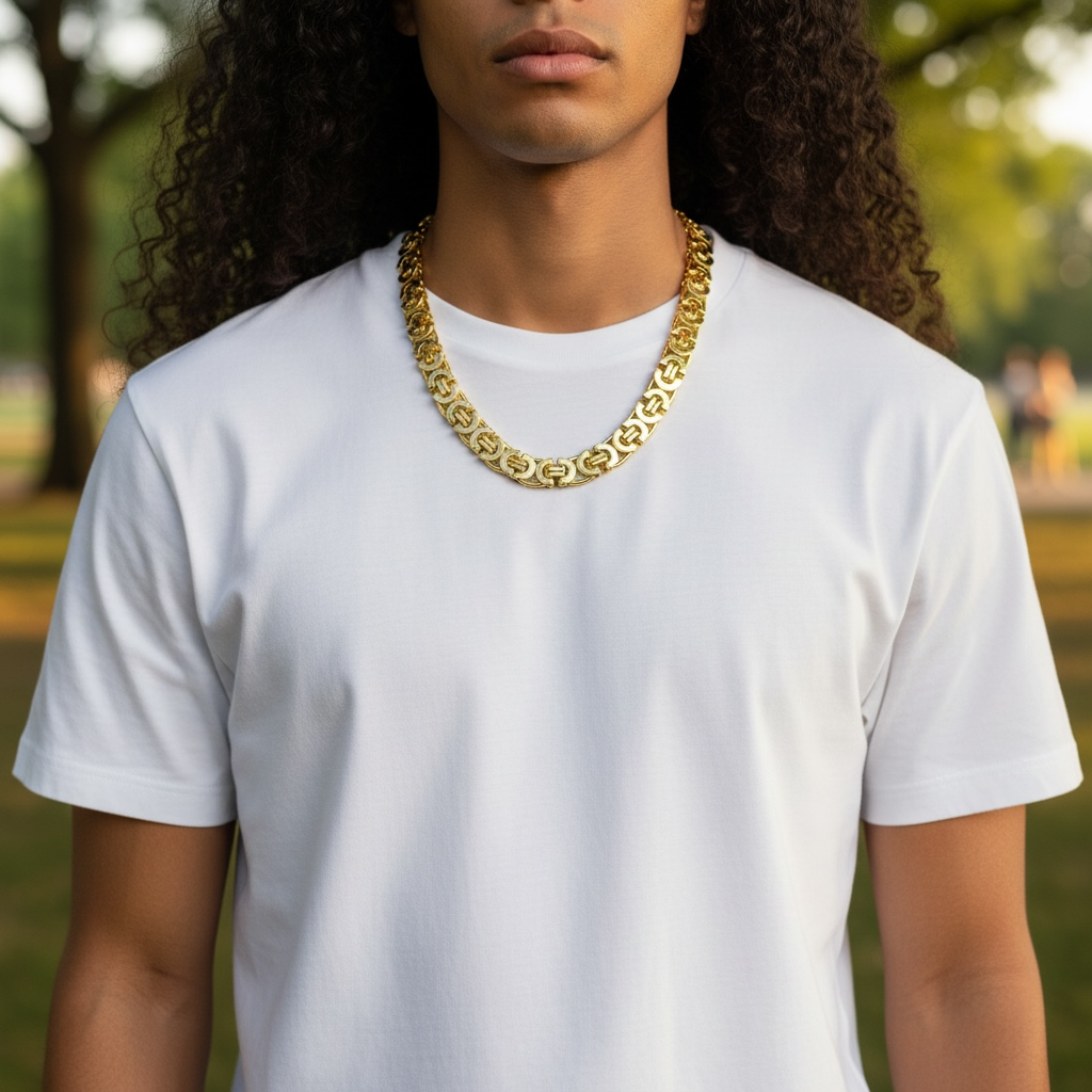 Byzantine Titanium Steel Necklace Set – Men’s Gold Chain Jewelry