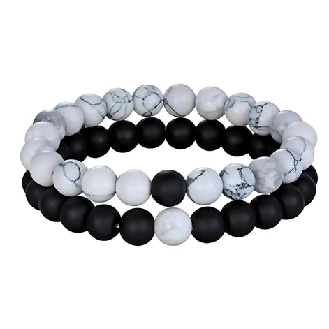Couple’s Black Yoga Beaded Bracelet – Handmade Stone Bracelet for Men & Women by Wave & Hang