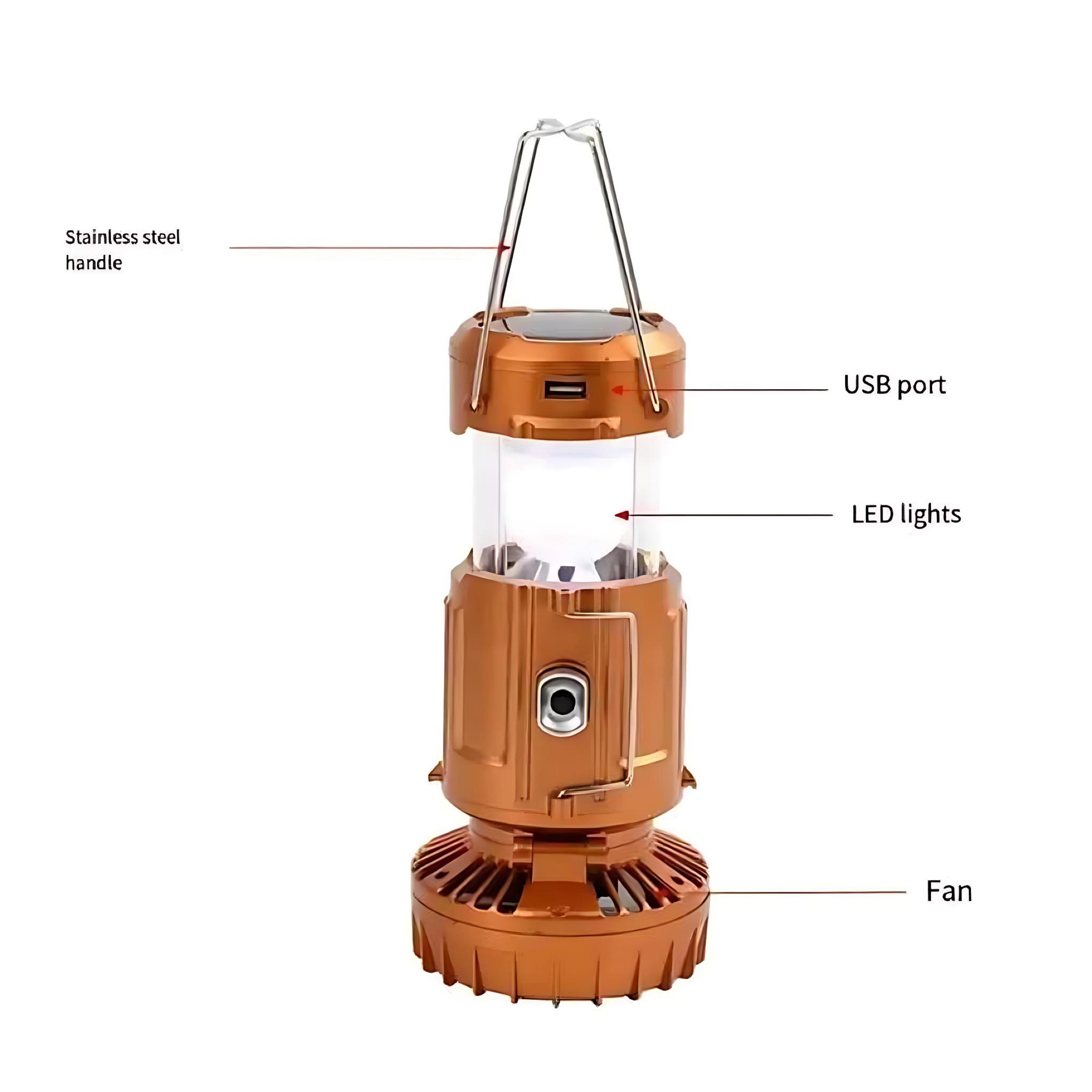 Portable Hand Crank Solar Lantern with Fan & USB Charger – LED Camping Light for Outdoor & Emergency Use by Wave & Hang