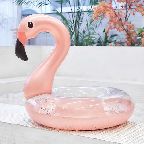Flamingo Sequin Inflatable Ring Large Pink Pool Float For Adults And Kids Beach Party Fun by Wave & Hang