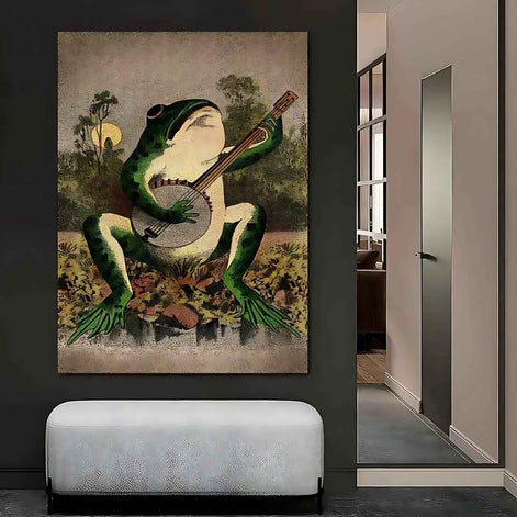 Banjo Frog Canvas Wall Art | Nature-Inspired Frog Print for Home Decor