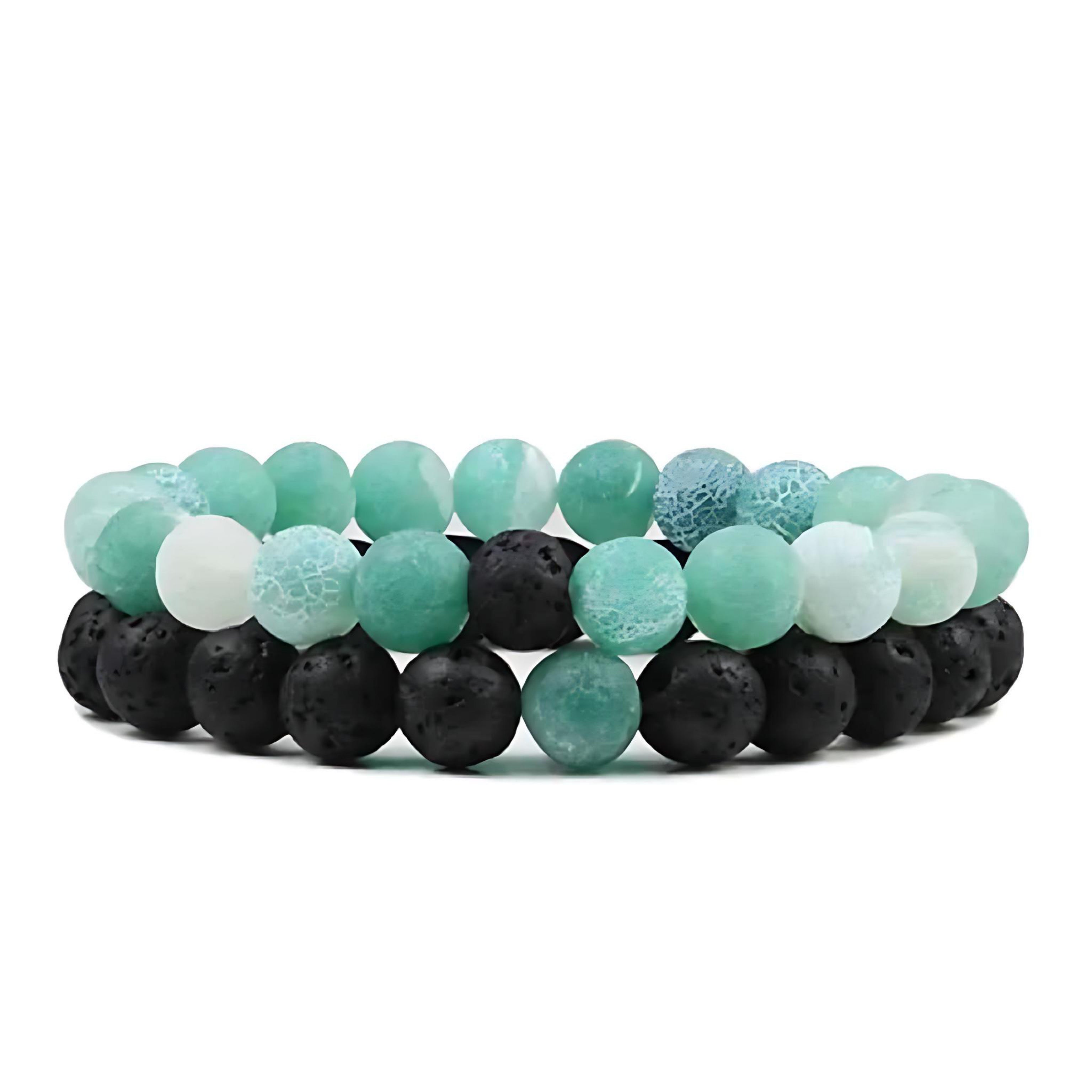 Couple’s Black Yoga Beaded Bracelet – Handmade Stone Bracelet for Men & Women by Wave & Hang