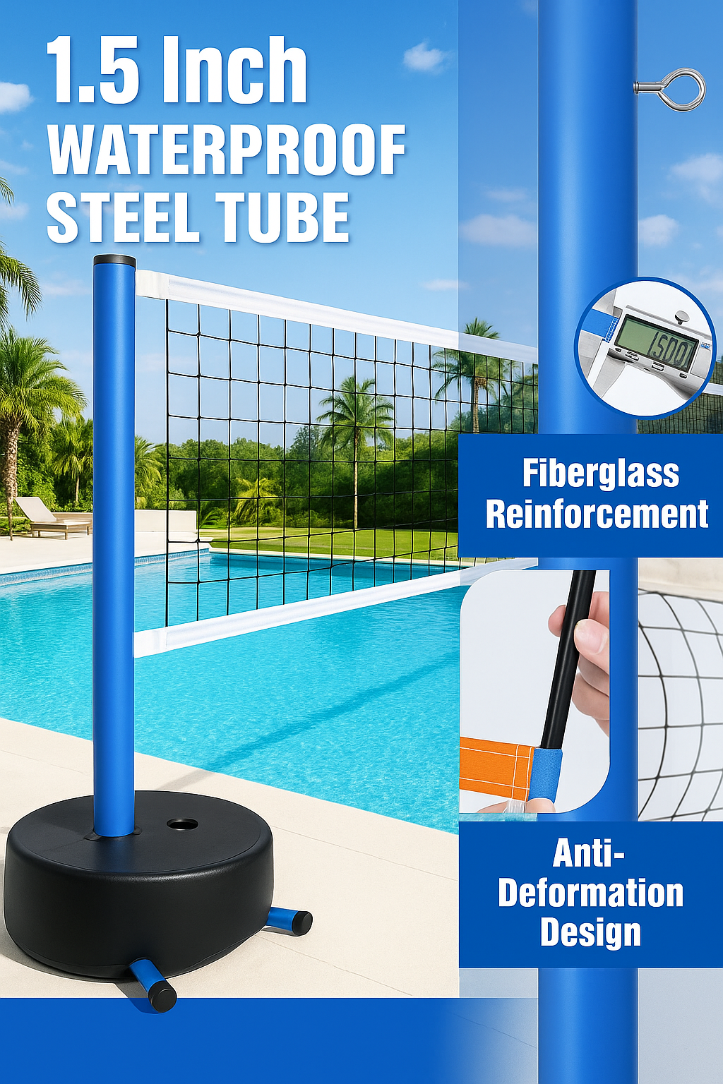 Furypiont Pool Volleyball Net Set With Adjustable Height And 2 Balls by Wave & Hang