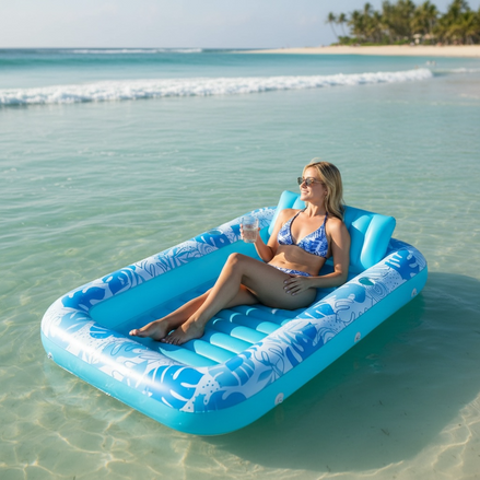 Inflatable Pool Floating Bed – Eco-Friendly PVC Lounge with Backrest for Adults, Blue & Pink