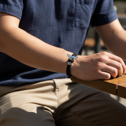 Ocean Whale Tail Anchor Bracelet – Adjustable Nautical Rope Bracelet for Couples & Ocean Lovers