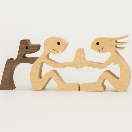 Wood Dog Sculpture – Handmade Wooden Figurine | Human & Dog Friendship Home Decor Gift for Pet Lovers