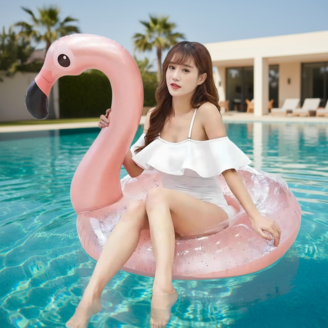 Flamingo Sequin Inflatable Ring Large Pink Pool Float For Adults And Kids Beach Party Fun by Wave & Hang