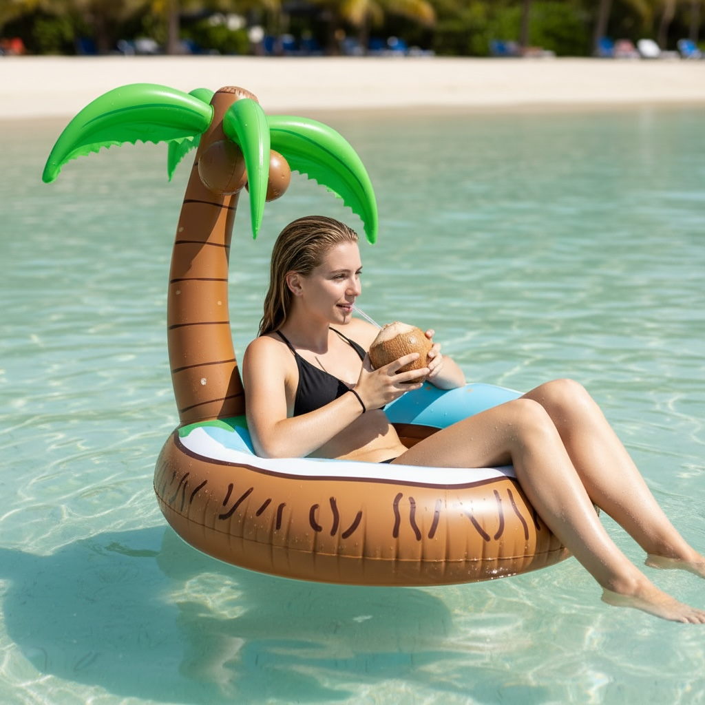 Floatay Extra Large Tropical Palm Tree Pool Float For Adults 48 Inch Coconut Tree Island Lounger by Wave & Hang