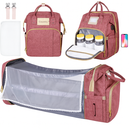 Multi Functional Diaper Bag With Foldable Baby Bed 3 In 1 Waterproof Backpack All In One Travel Essential by Wave & Hang