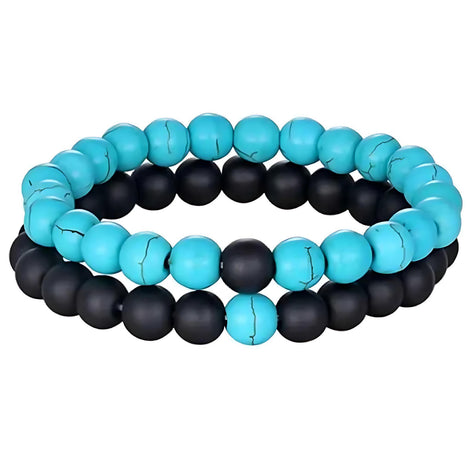 Couple’s Black Yoga Beaded Bracelet – Handmade Stone Bracelet for Men & Women by Wave & Hang